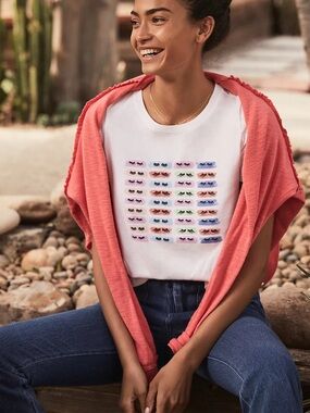 Anthropologie X Kendra Dandy White Eyelash Graphic Tee M Makeup Artist Glam Chic